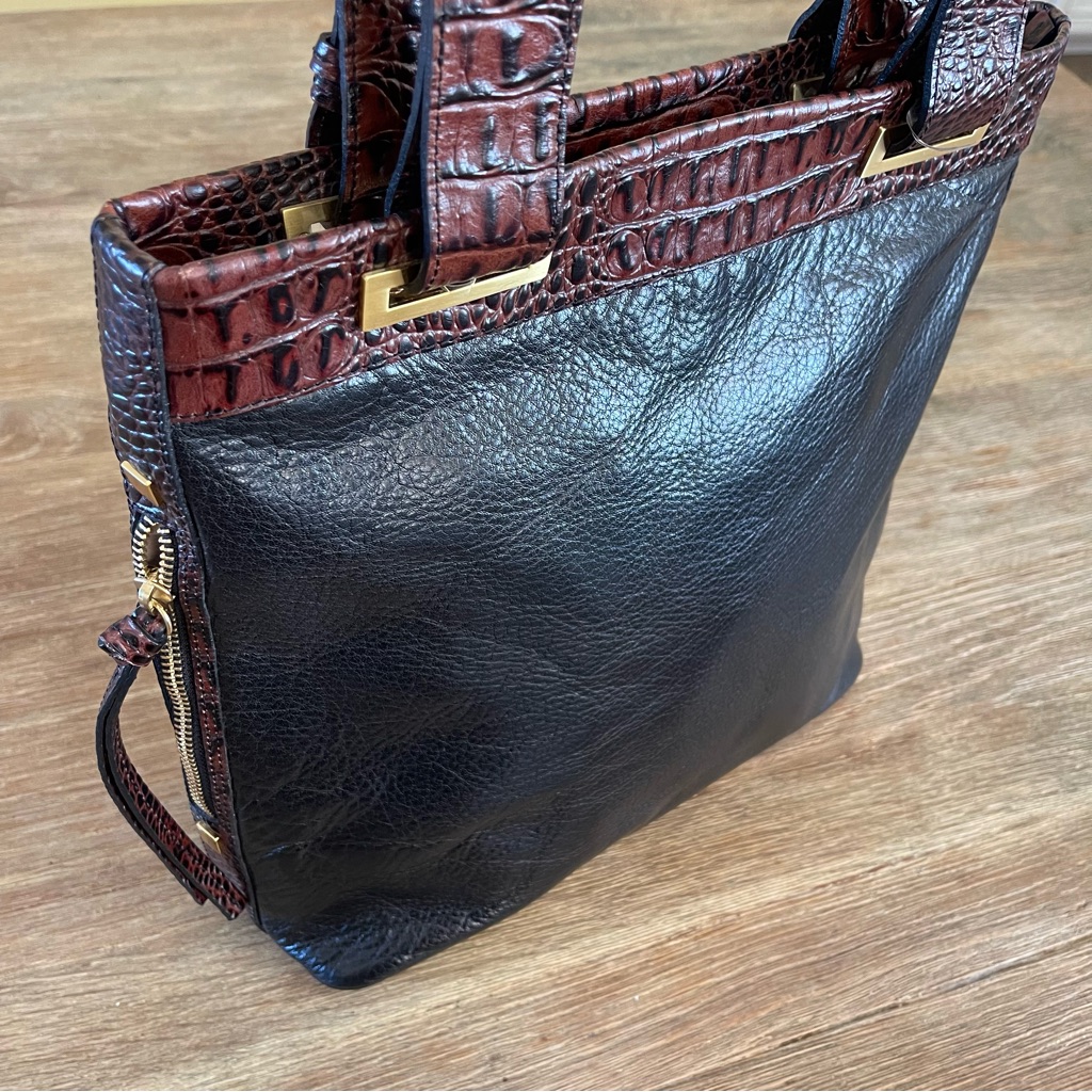 Brahmin Medium Black Tuscan Madison Side Zippered Leather Shoulder Bag